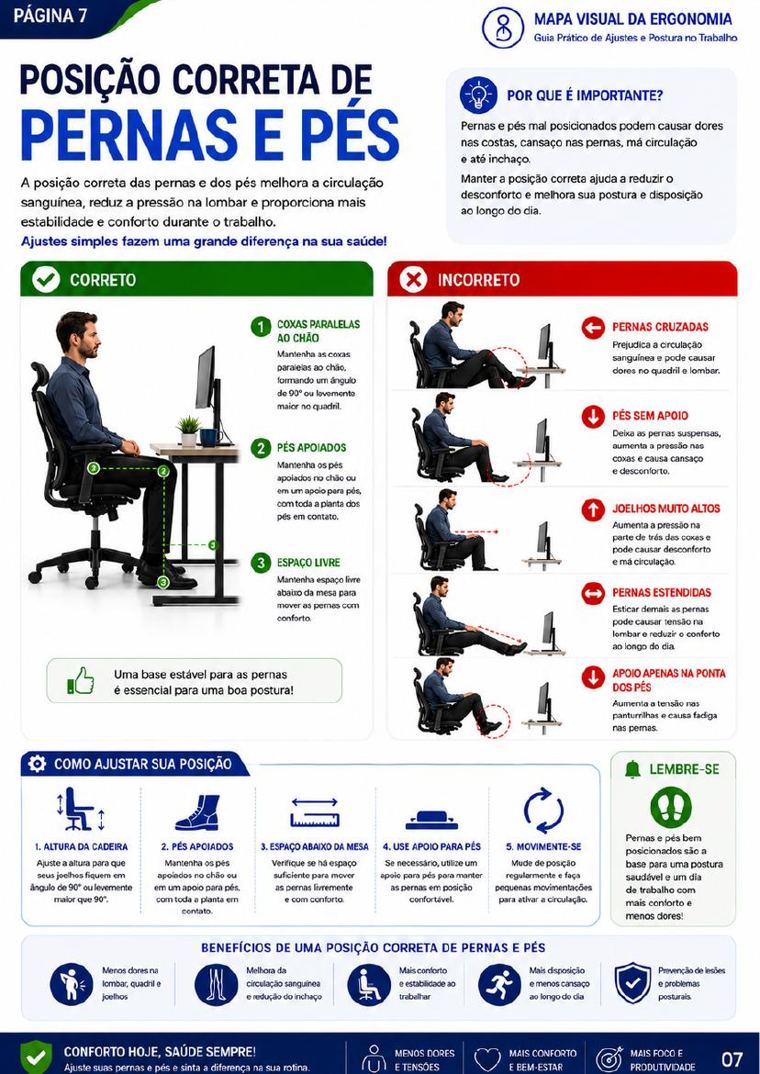 Posição correta de pernas e pés
