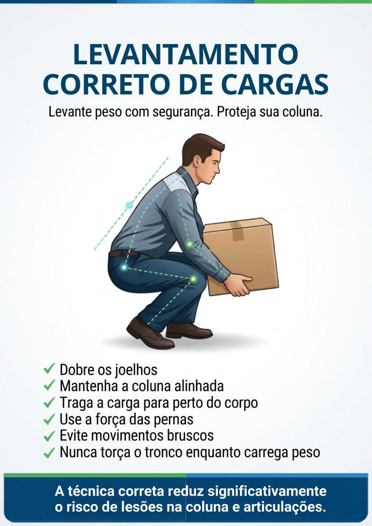 Cartaz sobre levantamento correto de cargas