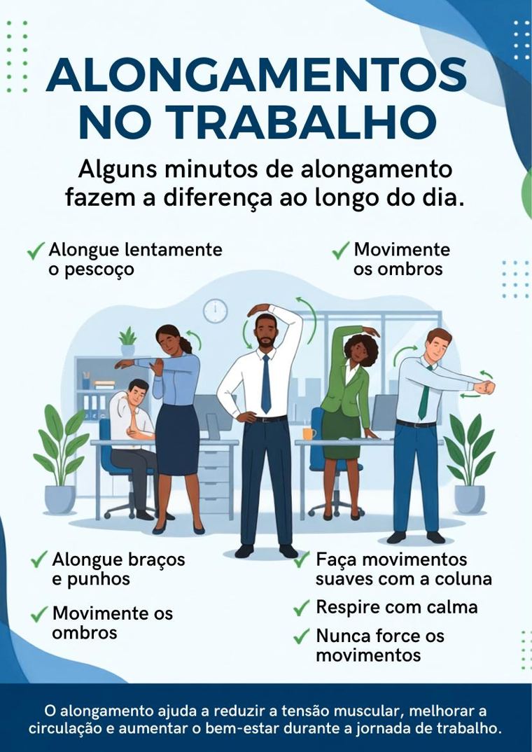 Cartaz sobre alongamentos no trabalho