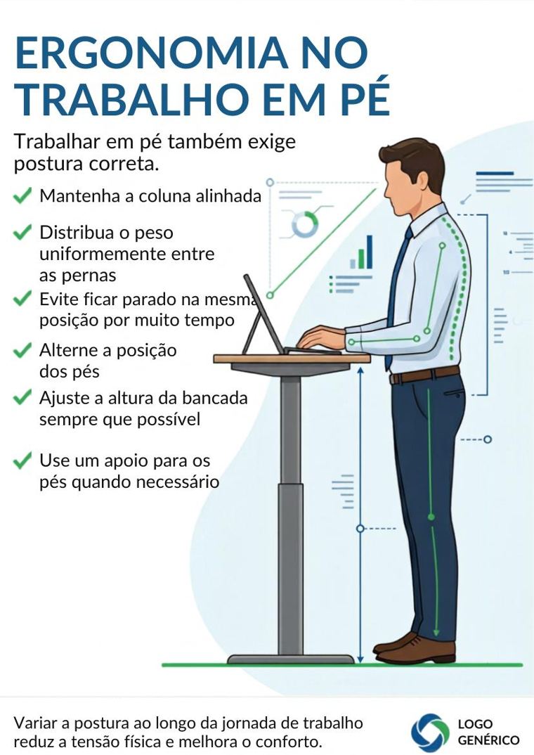 Cartaz sobre ergonomia no trabalho em pé