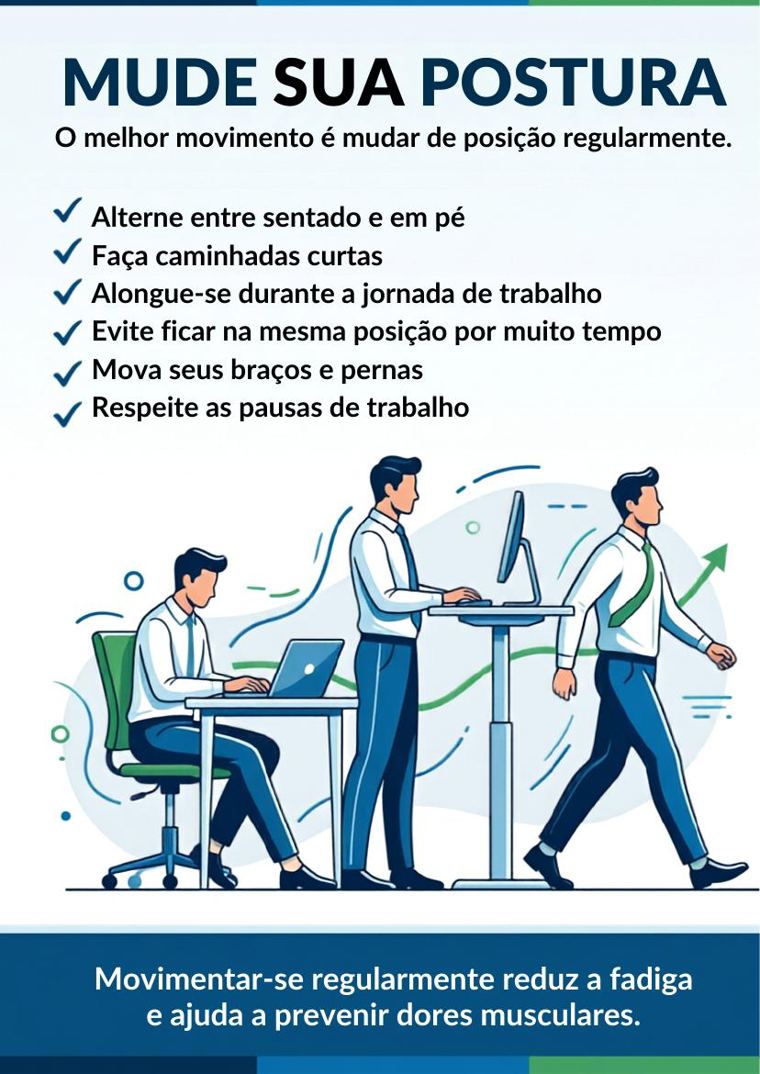 Cartaz sobre mudar a postura ao longo do dia