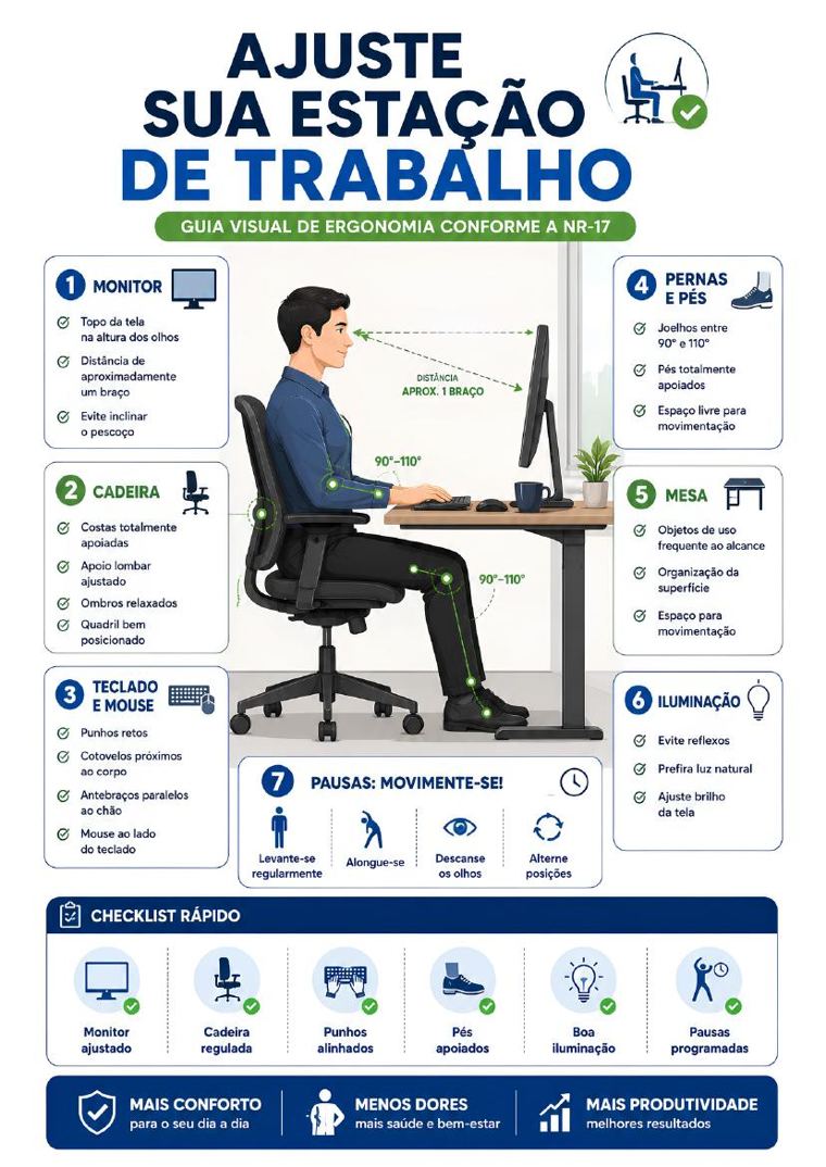 Infográfico de ajustes da estação de trabalho