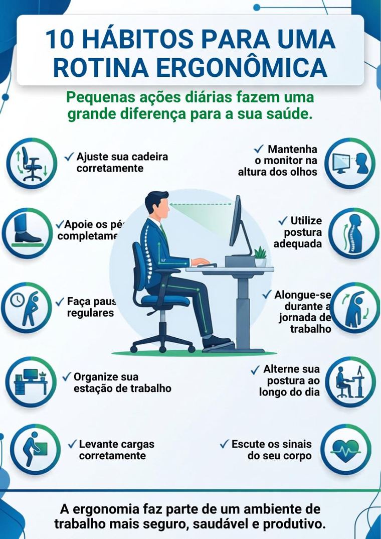 Cartaz com hábitos de rotina ergonômica
