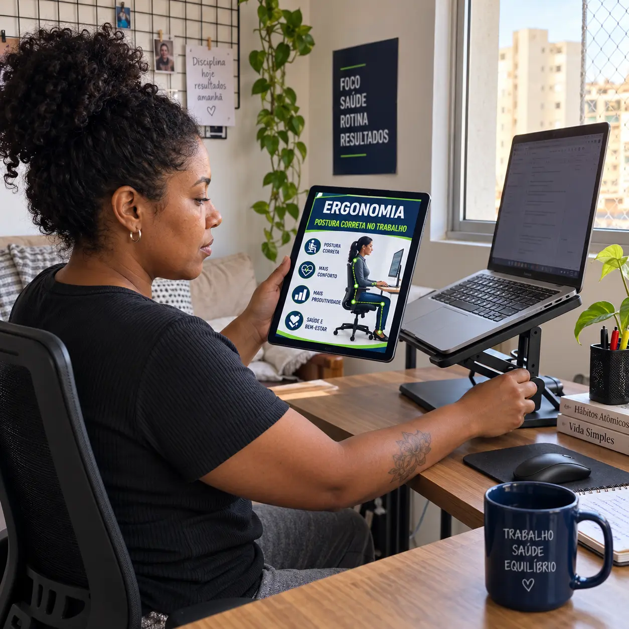 Orientação de ergonomia aplicada em uma estação de home office